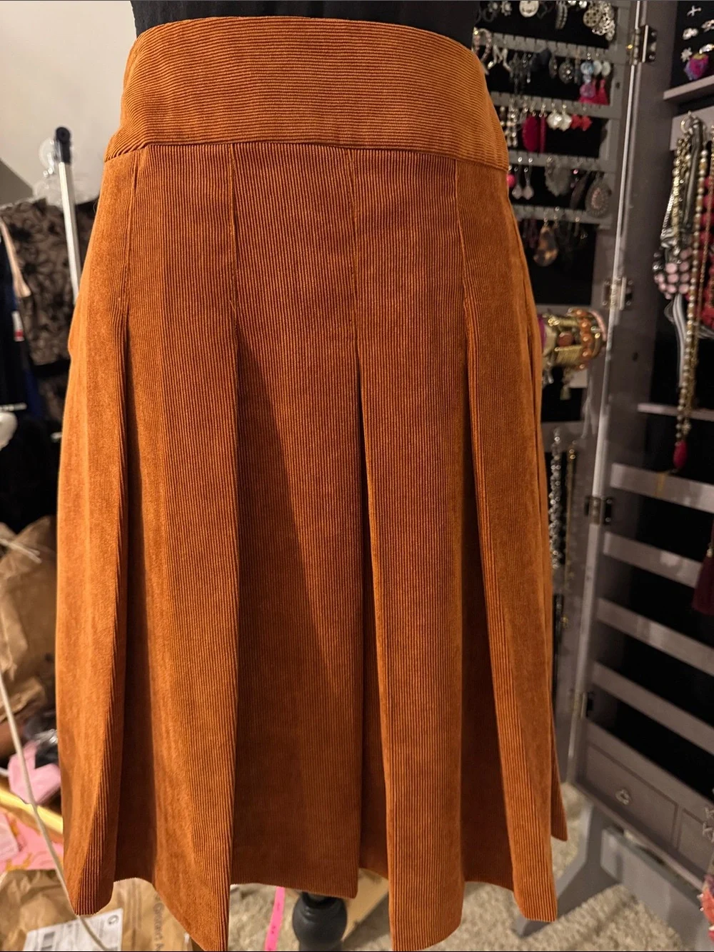 Chelsea & Theodore Corduroy A-Line Skirt in Rust